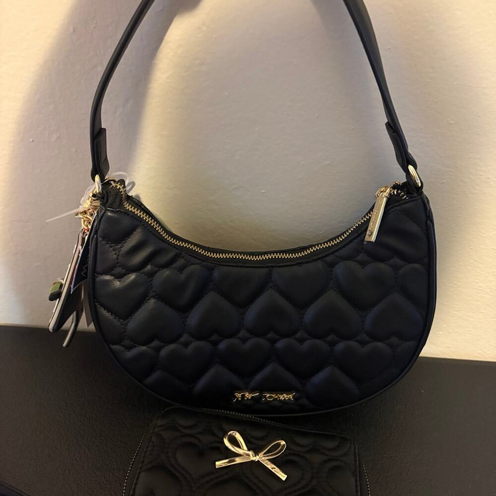 NWT Betsey Johnson Quilted Heart Set: Shoulder Bag & Matching Wallet